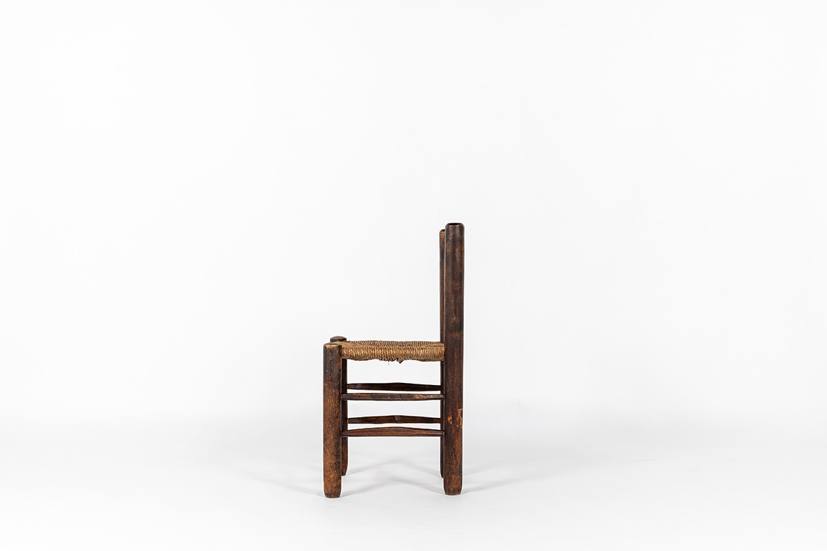Chaise chêne et assise paille 1950