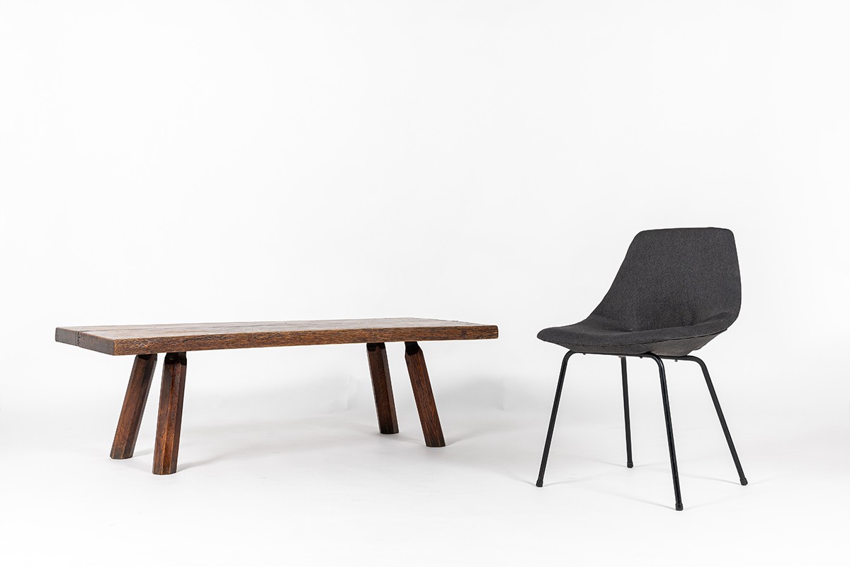 Coffee table in oak brutalist design 1950