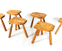 Tabourets en sapin forme libre 1950 set de 6