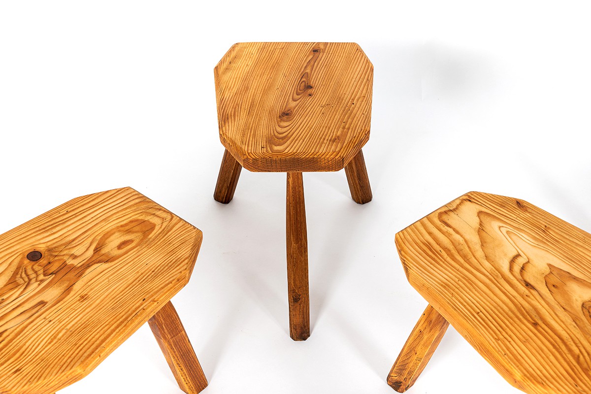 Stools in pine free form 1950 set of 6