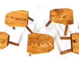 Stools in pine free form 1950 set of 6