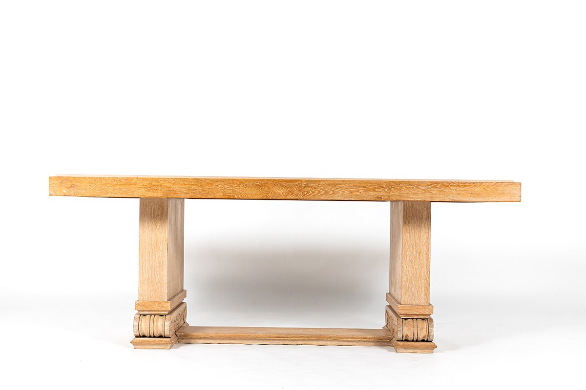 Dining table in ceruse oak and Burgundy stone top 1930