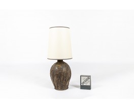 Lamp in ceramic and beige paper lampshade 1950