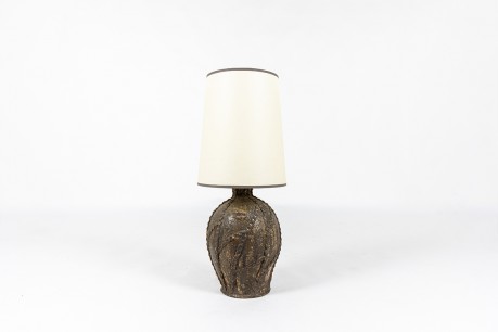 Lamp in ceramic and beige paper lampshade 1950