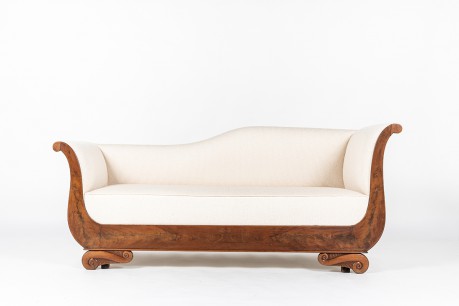 Méridienne Louis Philippe en noyer et tissu bouclette Maison Thevenon 1900