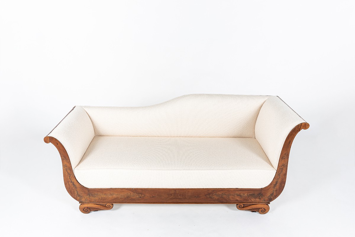 Louis Philippe day bed in walnut and Maison Thevenon fabric 1900