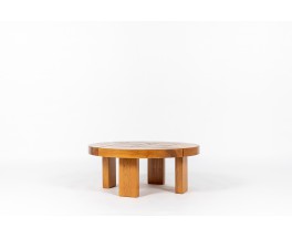 Table basse ronde en orme édition Maison Regain 1980