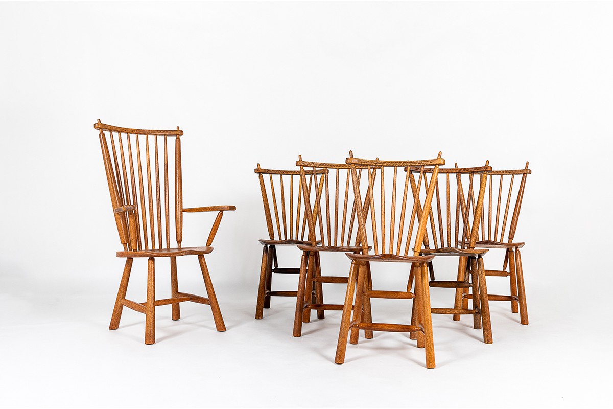 Chaises et fauteuil Ster Gelderland en chêne design Pays-Bas 1960
