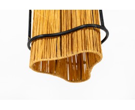 Pendant light in black metal and raffia 1950