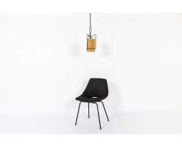 Pendant light in black metal and raffia 1950