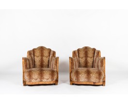 Armchairs in walnut burl and Pierre Frey fabric 1930