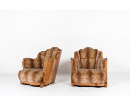 Armchairs in walnut burl and Pierre Frey fabric 1930