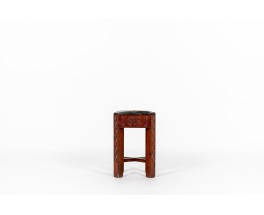 Stool in carved wood and green leatherette Moroccan design 1950