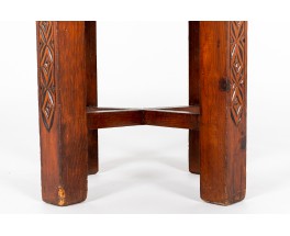 Tabouret en bois sculpté et skaï vert design marocain 1950