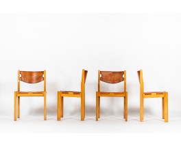 Chairs in elm and leather edition Maison Regain 1980 set of 4