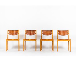 Chairs in elm and leather edition Maison Regain 1980 set of 4