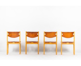 Chairs in elm and leather edition Maison Regain 1980 set of 4