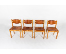 Chaises en orme et cuir édition Maison Regain 1980 set de 4