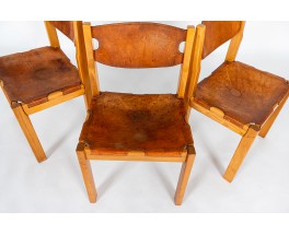 Chairs in elm and leather edition Maison Regain 1980 set of 4