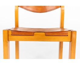 Chairs in elm and leather edition Maison Regain 1980 set of 4