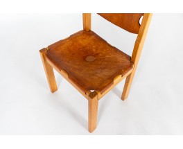 Chairs in elm and leather edition Maison Regain 1980 set of 4