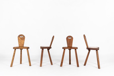 Chaises en chêne design brutaliste 1950 set de 4