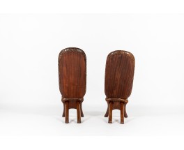 Fauteuils palabre en bois design africain 1950 set de 2