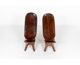 Palaver armchairs in wood African design 1950 set of 2