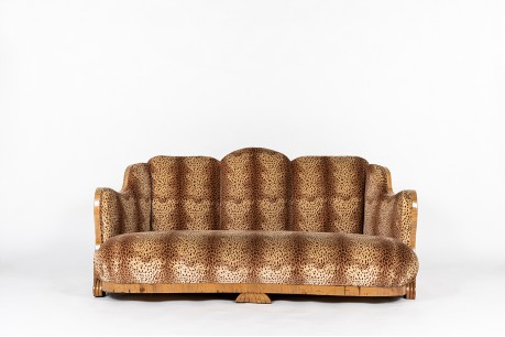 Sofa in burl walnut and Pierre Frey fabric 1930