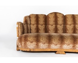 Sofa in burl walnut and Pierre Frey fabric 1930
