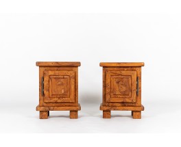 Bedside tables in elm burl 1980 set of 2