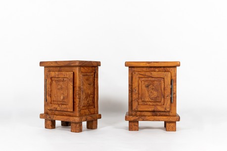 Bedside tables in elm burl 1980 set of 2