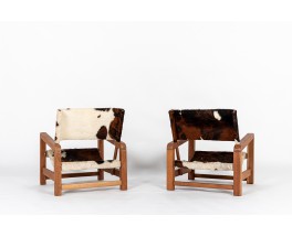 Armchairs in mahogany with cow skin fabric 1950 set of 2