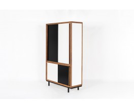 Andre Sornay wardrobe in beech and black and white lacquer 1960