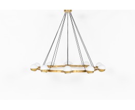 Suspension 10 feux en laiton et opaline design contemporain italien