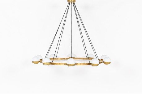Chandelier 6 lights in brass and opaline Italian contemporary design