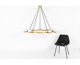 Suspension 10 feux en laiton et opaline design contemporain italien