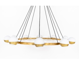 Chandelier 6 lights in brass and opaline Italian contemporary design