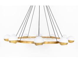 Suspension 10 feux en laiton et opaline design contemporain italien