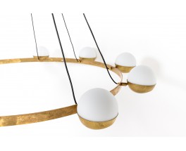 Suspension 10 feux en laiton et opaline design contemporain italien