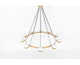 Suspension 10 feux en laiton et opaline design contemporain italien