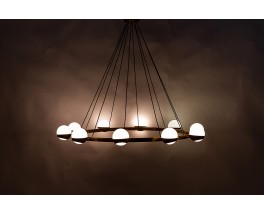 Suspension 10 feux en laiton et opaline design contemporain italien