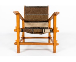 Fauteuil en hêtre et tissu kilim 1950