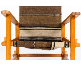 Fauteuil en hêtre et tissu kilim 1950