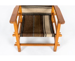 Fauteuil en hêtre et tissu kilim 1950