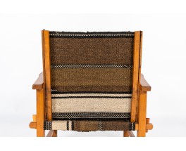 Fauteuil en hêtre et tissu kilim 1950