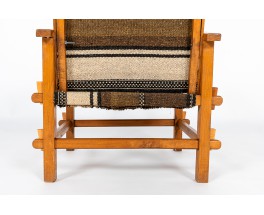 Fauteuil en hêtre et tissu kilim 1950