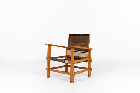 Fauteuil en hêtre et tissu kilim 1950
