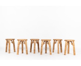 Tabourets en chêne brossé 1950 set de 6