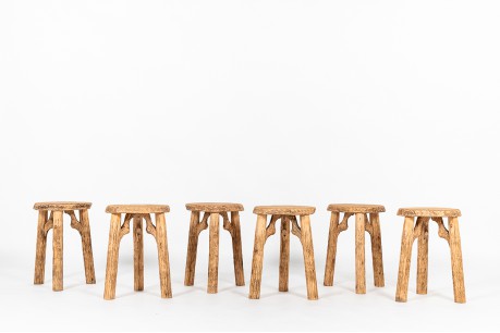 Stools in brushed oak 1950 set of 6